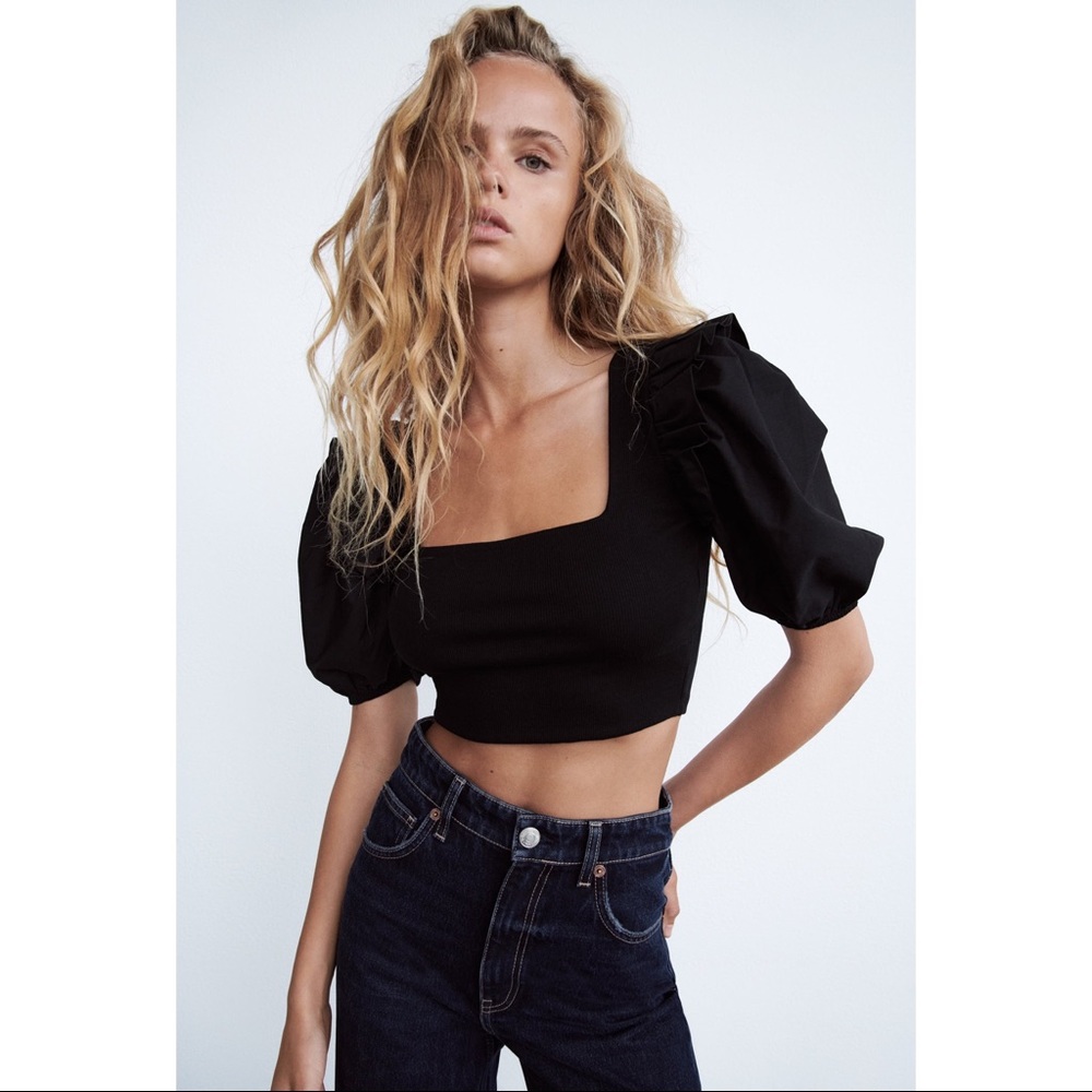 NWT Zara Rib Balloon Top, Black, Medium